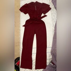 Chic Burgundy Women's Straight Leg Jumpsuit